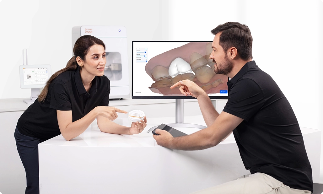 UP3D AI CAD dental crown design software with AI-assisted margin detection, auto occlusion, and browser-based workflow
